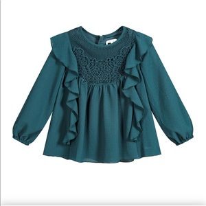CHLOÉ Girls Lace Crepe Longsleeve Blouse